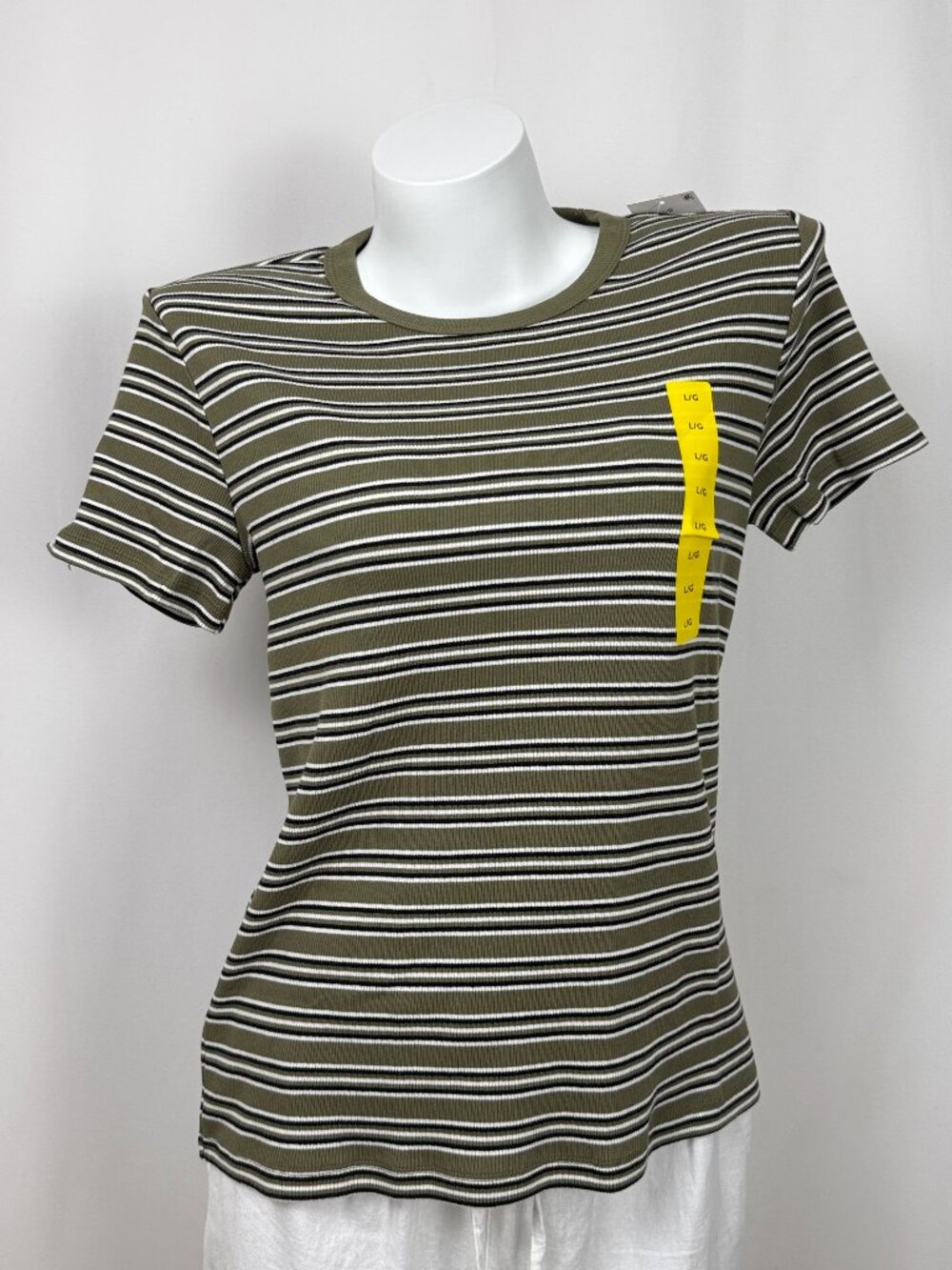 🔥4 for $20🔥 George Women Striped Green Short Sleeve T-Shirt L XL XXL NWT